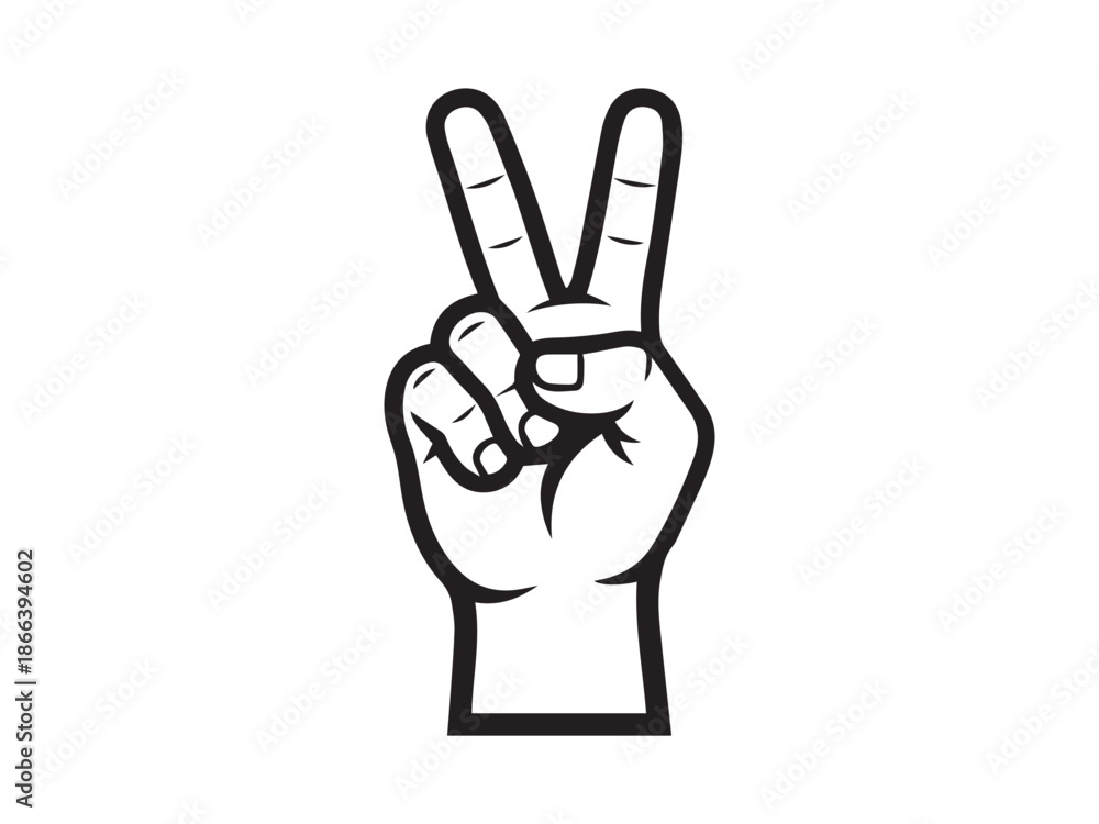 Fototapeta premium Human hand showing victory sign or peace gesture stylized vector drawing illustration graphic element