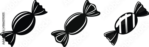 Wrapped candy illustration bold black simple design isolated on white background sweet treat artwork