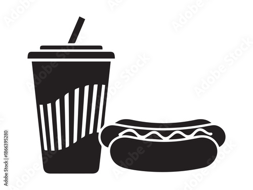 Fast food combo meal illustration featuring hot dog with condiment and disposable soda drink cup