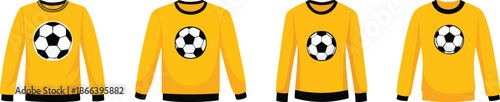 Yellow long sleeve sweater with soccer ball graphic bold black cartoon apparel illustration