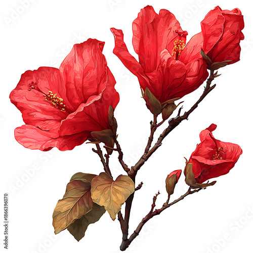 Red hibiscus flowers illustration isolated high resolution image