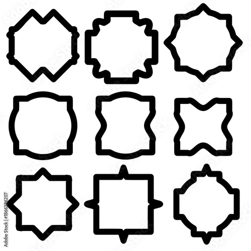 Set of line boarder frame black and white various shape geometry collections