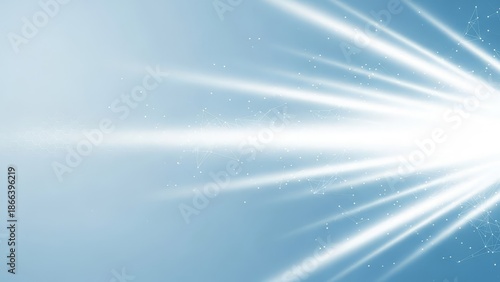 Bright Light Rays Shining Through Blue Sky.