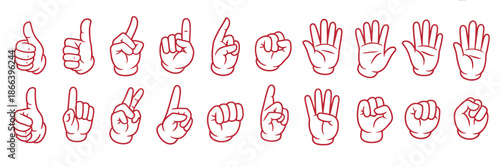 Mega set of Cartoon comic hands gestures with different signs and symbols, doodle-style human arms showing various poses, perfect for comic illustrations, educational graphics, social media design