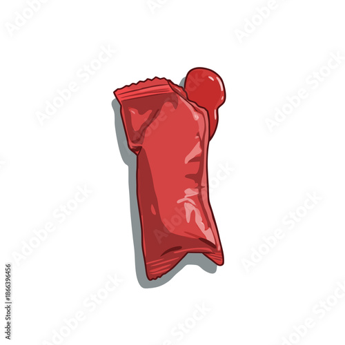 Isolated red ketchup packet spilling tomato sauce illustration