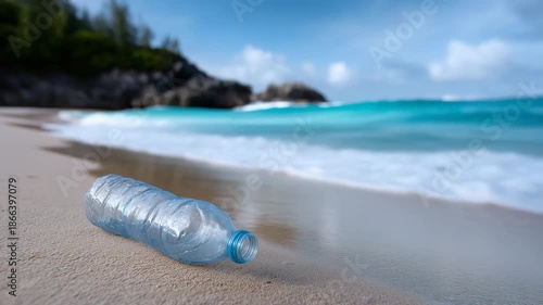 Empty plastic bottles on the beach,