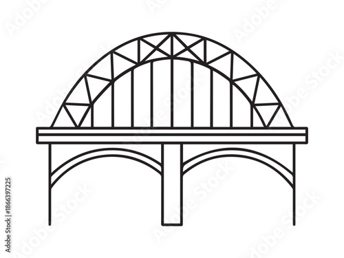 Architectural bridge icon with large arch and support columns