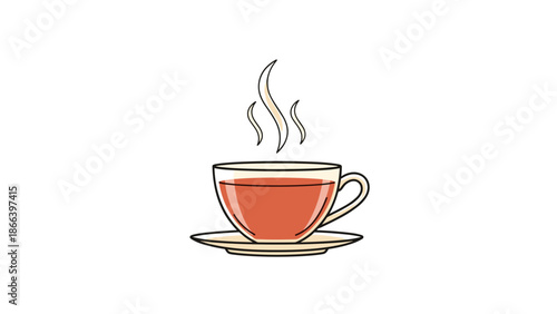 Illustration of a Steaming Cup of Tea on a Saucer 1.