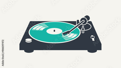Illustration of a Turntable with a Teal Vinyl Record.