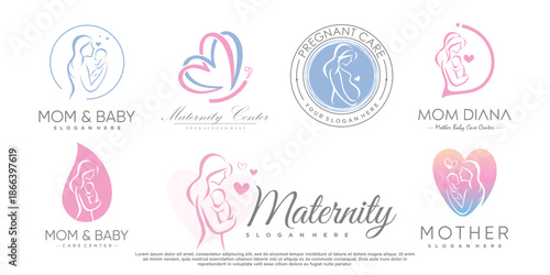 Mom and baby logo design icon vector with unique element concept Premium Vector