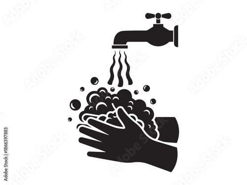 Hands washing with soap and water under a faucet vector illustration