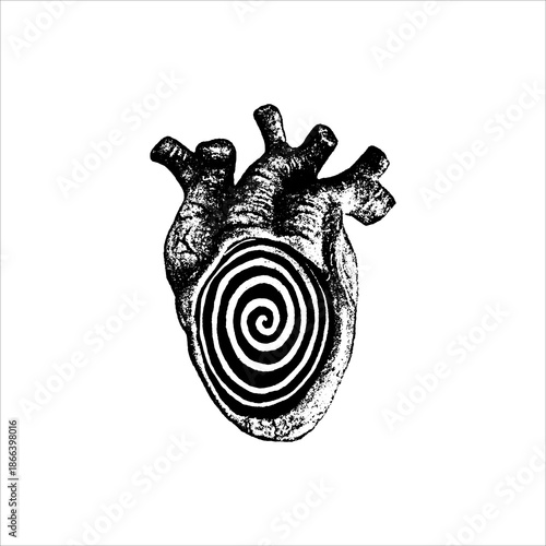 Surreal Anatomical Heart Spiral Illustration