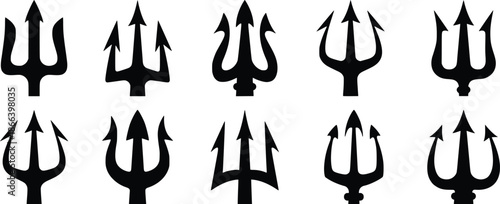 Trident Symbol Icon Set – Black Trishul Silhouette CollectionArt & Illustration