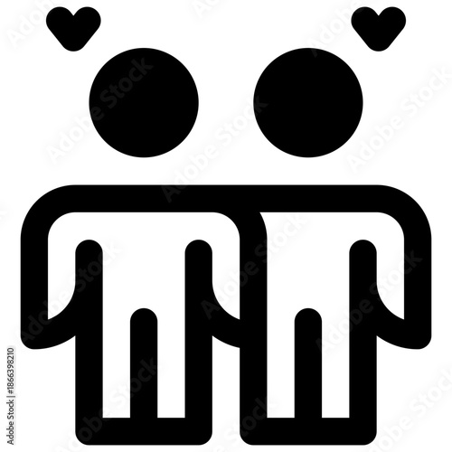 Twins. Outlined stroke vector icon with black-filled details.