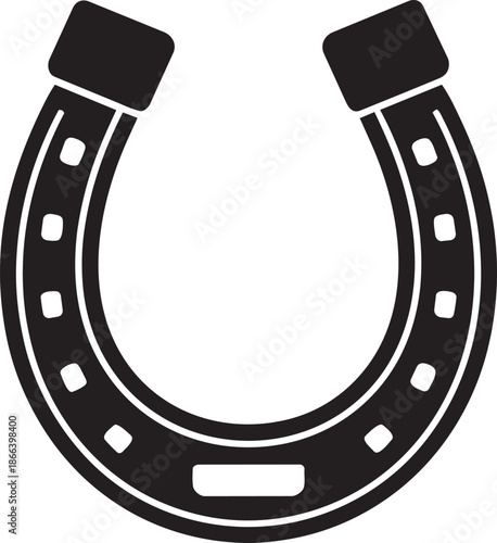 Black horseshoe silhouette icon symbol of good luck and fortune for equestrian sports branding