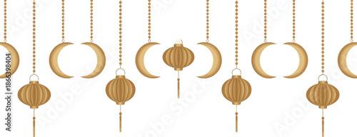 features a beautifully designed hanging garland adorned with celestial-themed ornaments.