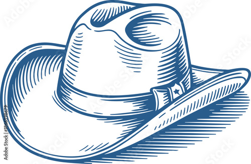 Hand drawn cowboy hat illustration with detailed hatching lines for western fashion and ranch