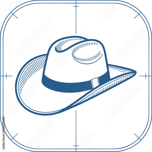 Vintage cowboy hat blueprint sketch style american western apparel accessory headwear drawing