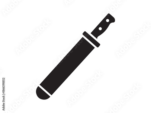 Black machete knife icon with handle in flat style