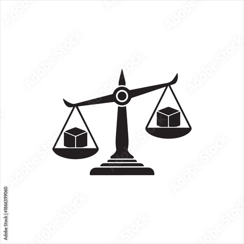  Silhouette scales with boxes showing balance vector illustration