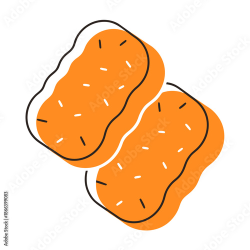 Two orange biscuits with sprinkles on a white background  
