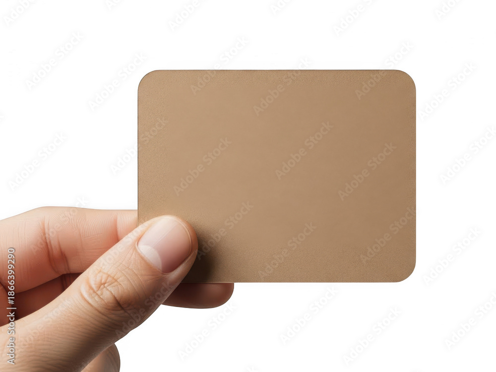 Obraz premium Hand holding brown card isolated on transparent background