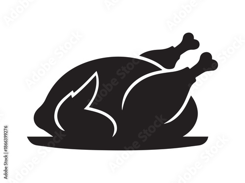 Cooked whole turkey on plate silhouette vector icon