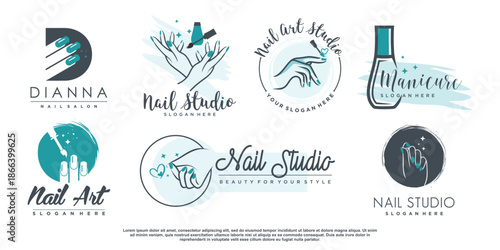 Beauty nail logo design vector with creative element concept Premium Vector