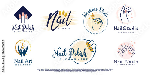 Nail polish icon logo design vector with creative abstract concept Premium Vector