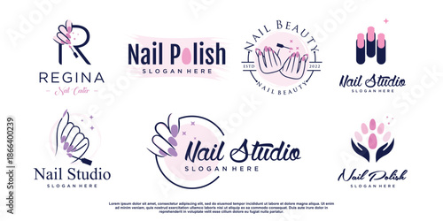 Nail salon icon logo design vector with creative unique style Premium Vector