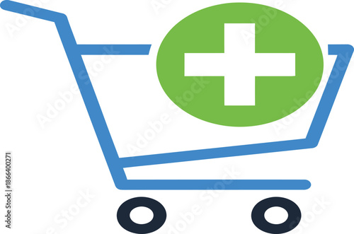 Shopping cart with a medical cross symbol