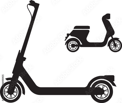 Electric Kick Scooter and Moped Silhouette Set