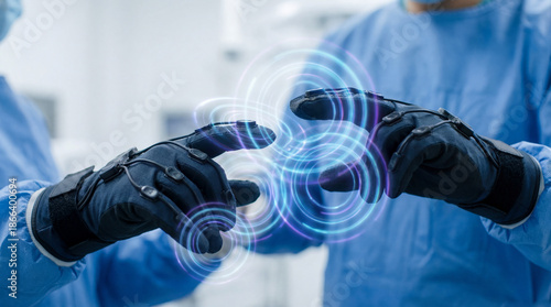 Wallpaper Mural Surgeon wearing haptic feedback glove interacting with virtual interface, futuristic medical technology and precision control in operating room Torontodigital.ca