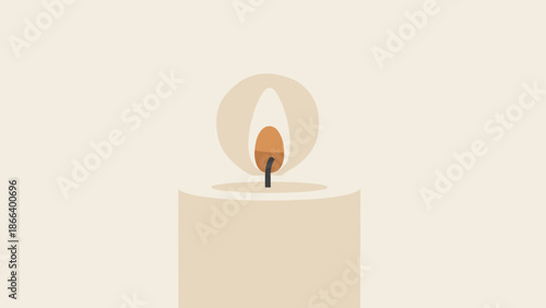 Minimalist Illustration of a Lit Candle with Warm Flame.