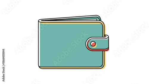 Mint Green Wallet with Gold Trim and Red Button.