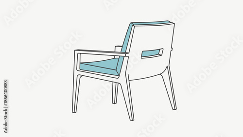 Modern Armchair Illustration with Blue Cushion and Clean Lines.