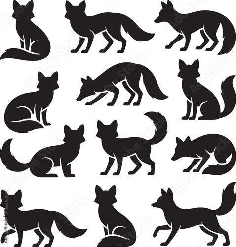 Fox Set of Silhouettes in Various Wild Life Poses