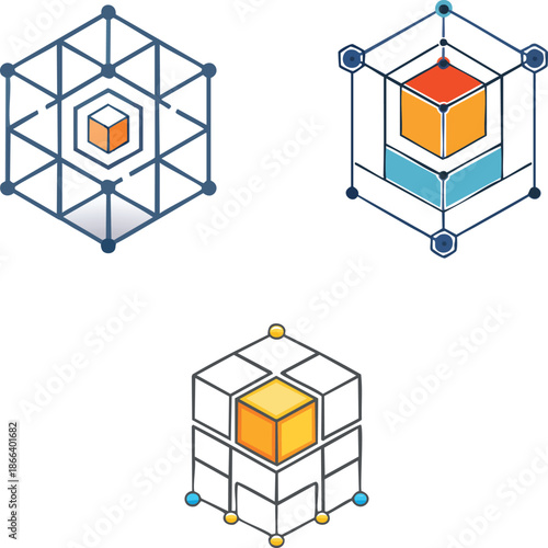 Business capability icon modular block grid lighted square bold black illustration