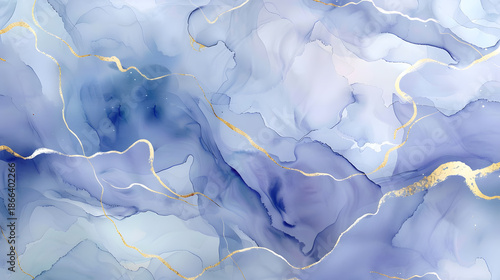 Abstract design, background, texture, minimalist style, watercolour background in pastel colors of blue, purple with gold lines, watercolor-style, hand drawing