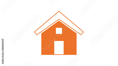 Orange House Icon with Simple Design and White Accents.