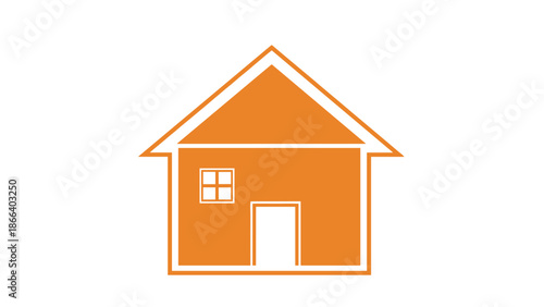 Orange House Icon Simple Home Illustration with Window and Door.