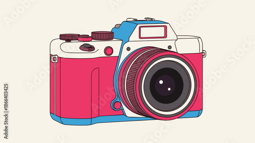 RetroStyled Camera Illustration with Pink and Blue Accents.