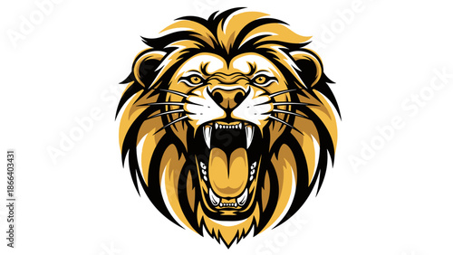 Roaring Lion Head with Golden Mane and Fierce Expression.