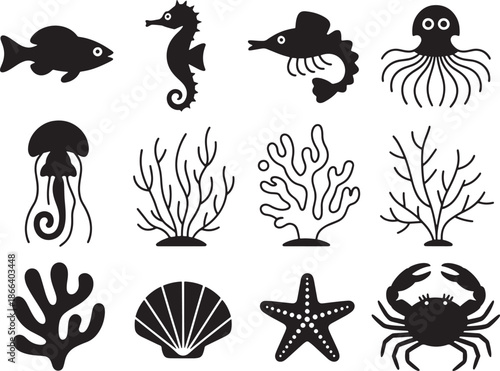 Sea Creature and Aquatic micro marine life Nature Graphic Icons