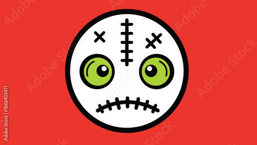 Sad Voodoo Doll Face with Stitched Mouth and Button Eyes.