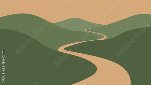 Serene Landscape Winding Path Through Rolling Green Hills.
