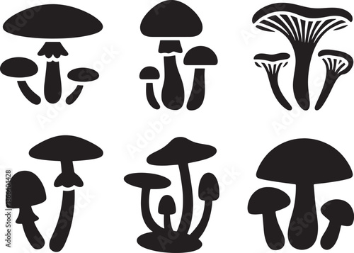Variety of Mushroom and Fungus Silhouettes Icon Bundle Set Line art