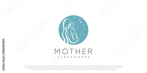 Mom and baby logo design vector with creative unique concept