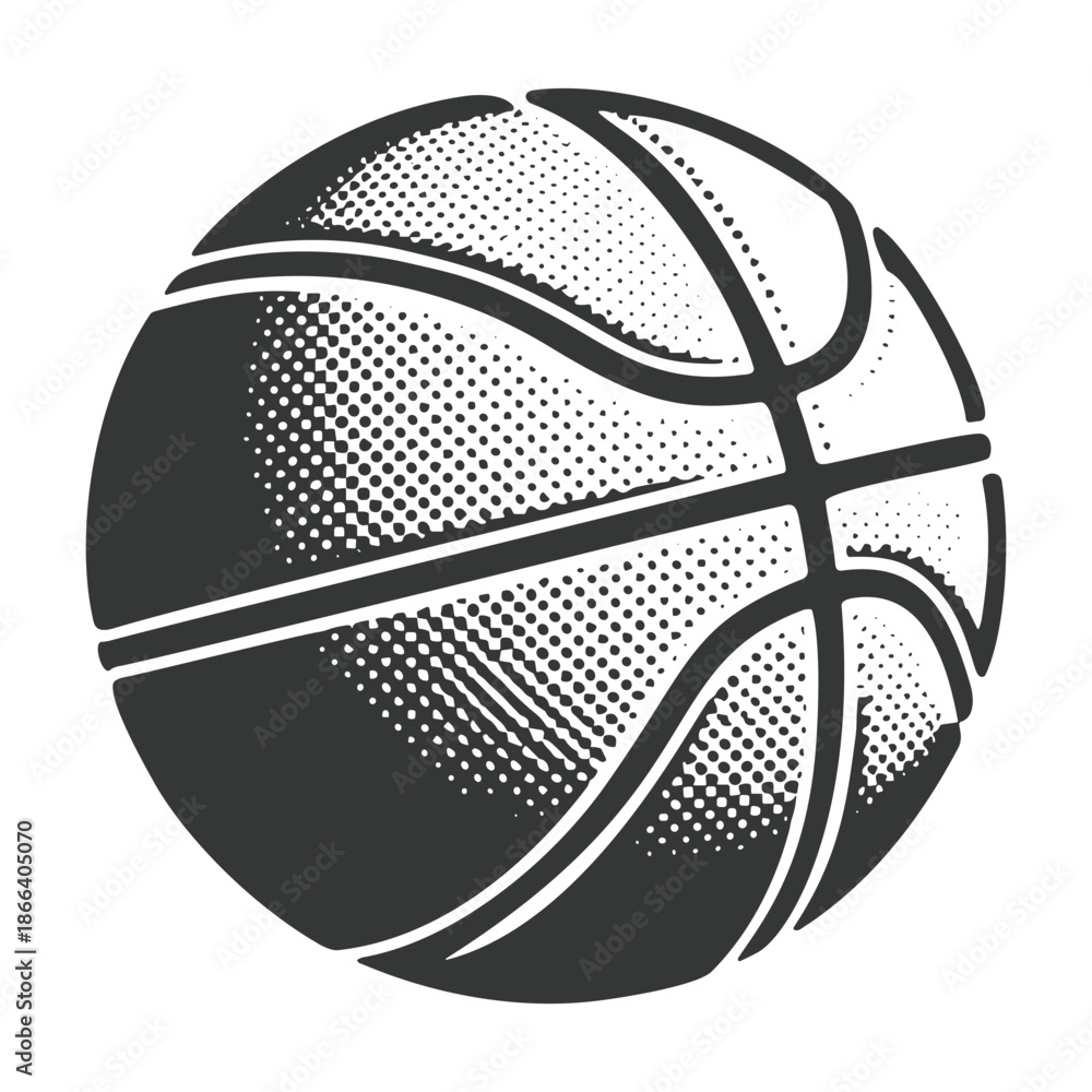 Obraz premium Detailed black and white vector illustration of a classic textured basketball with traditional design.