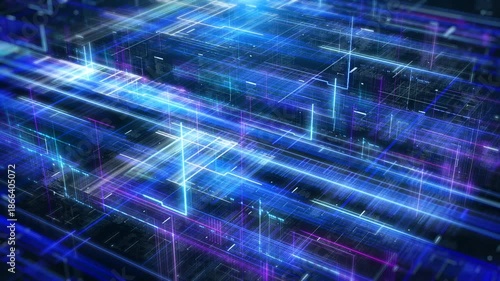 Technology digital cyberspace data network connection perspective top view rotation 4K motion background.